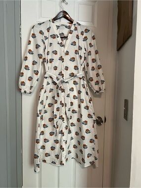 Zara White Midi Dress with Blue and Brown Floral Print